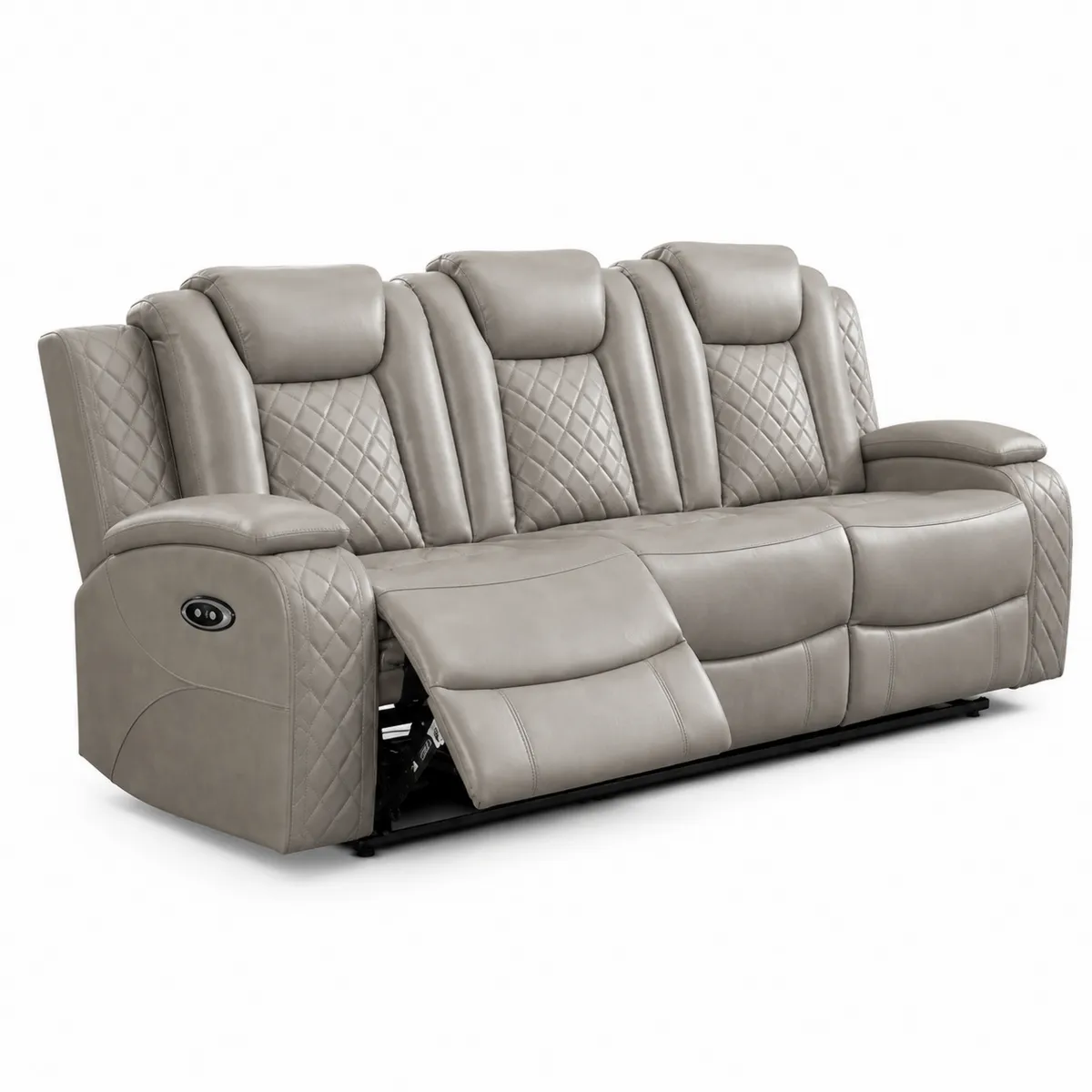 3-Sitzer Relaxsofa mit verstellbaren Kopfstützen aus Leder Grau