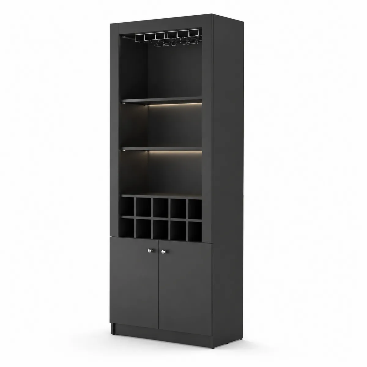 Weinschrank aus MDF mit LED-Beleuchtung, Schwarz