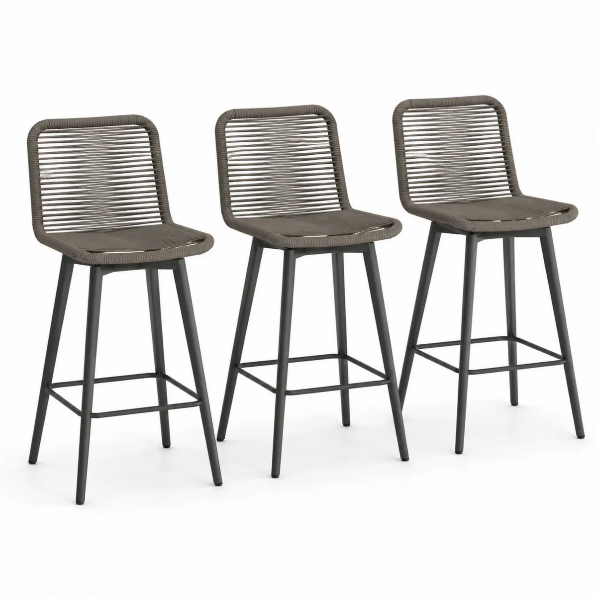 3er-Set Barhocker mit Rückenlehne 110 cm Metallstruktur Braun