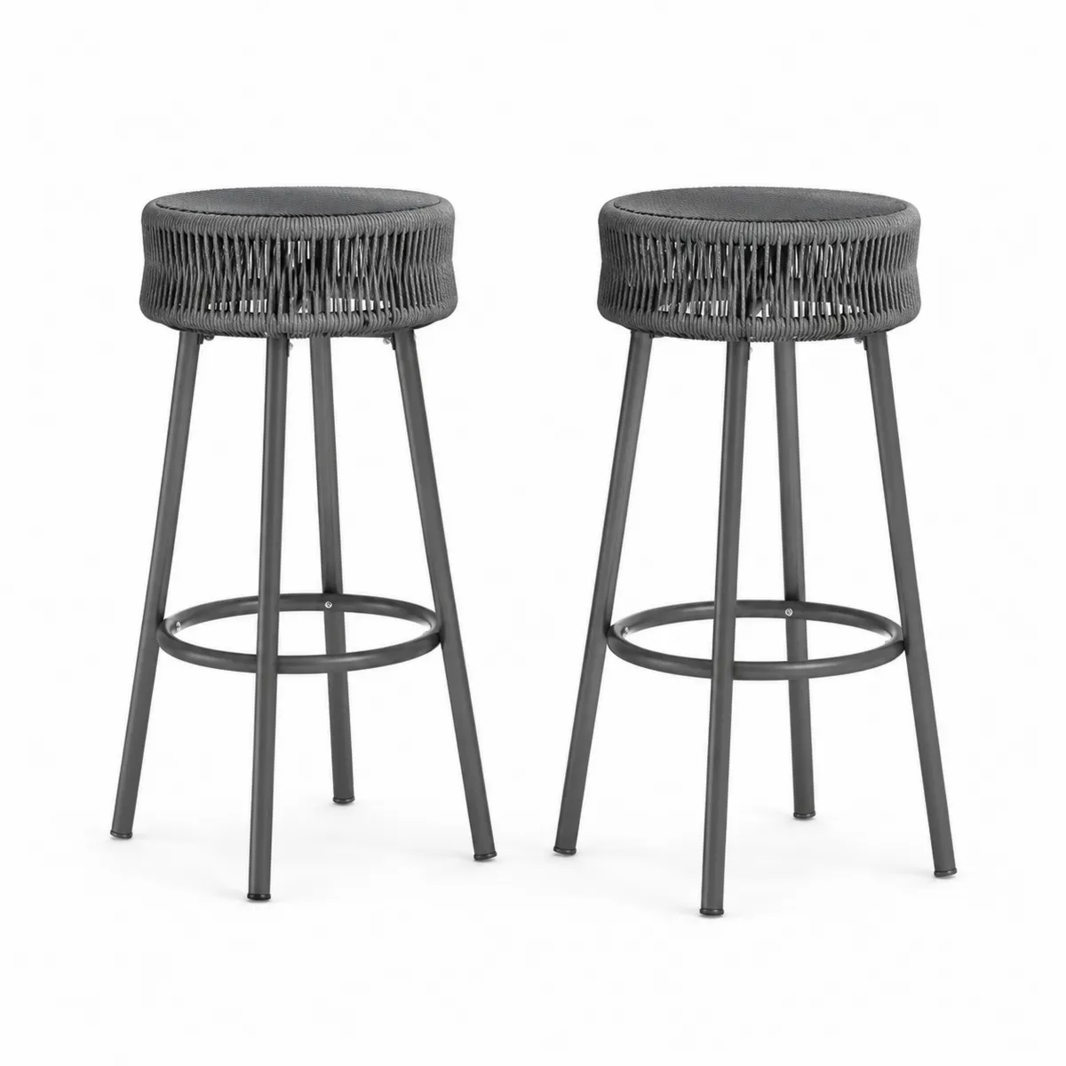 2er-Set Barhocker mit Polyrattansitz und Stahlgestell Grau