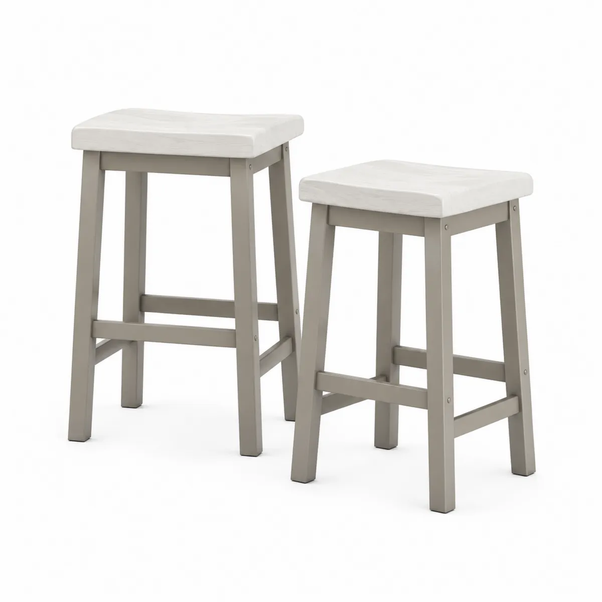 Set aus 2 Barhockern mit Holzsitz quadratisch Grau/Weiß