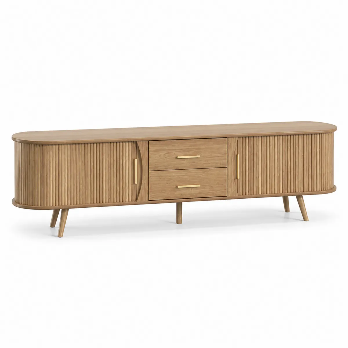 TV-Möbel Eiche Oval 180 cm mit Schubladen und Türen
