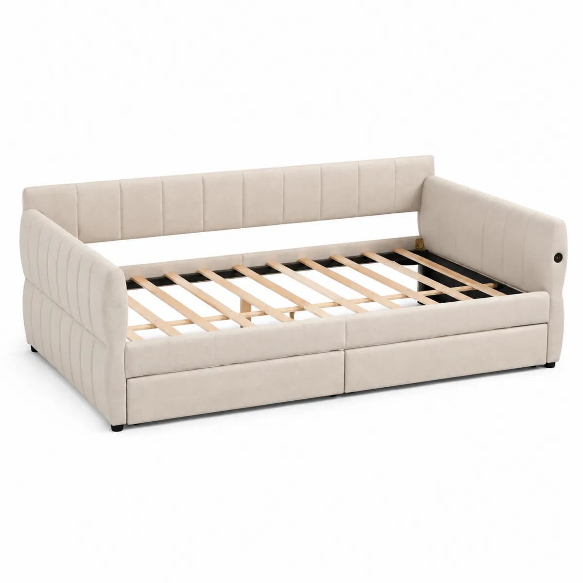 Tagesbett mit Bettkasten Creme 90x200 cm Holzrahmen