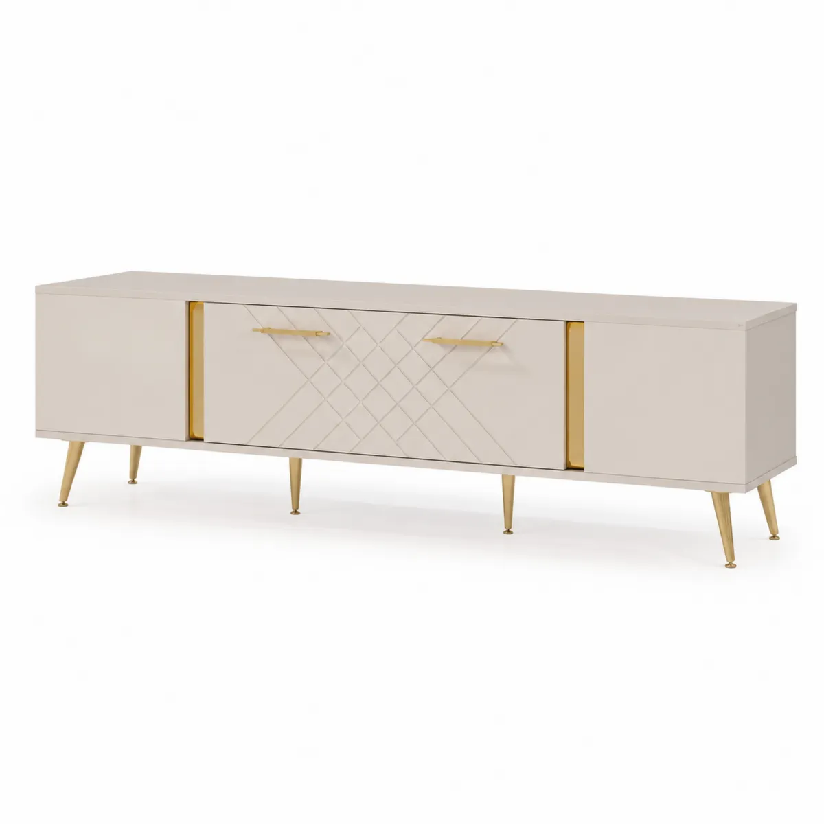 TV-Schrank Holz Beige mit Metall Gold 180x40x50 cm
