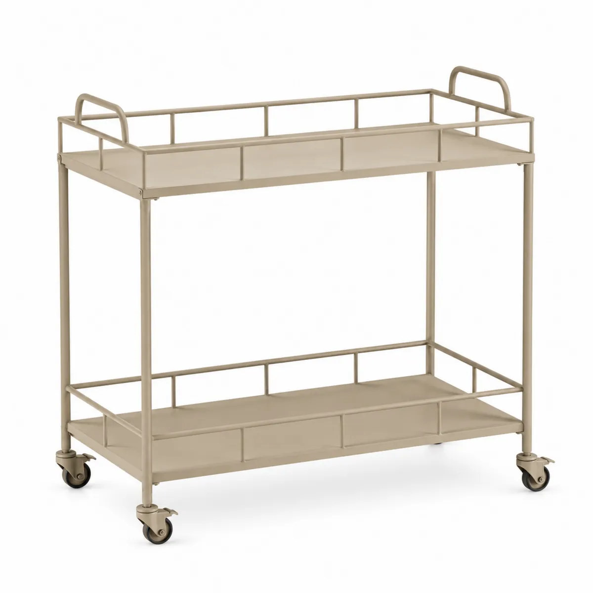 Metall Barwagen mit 2 Ebenen und Rollen, Beige