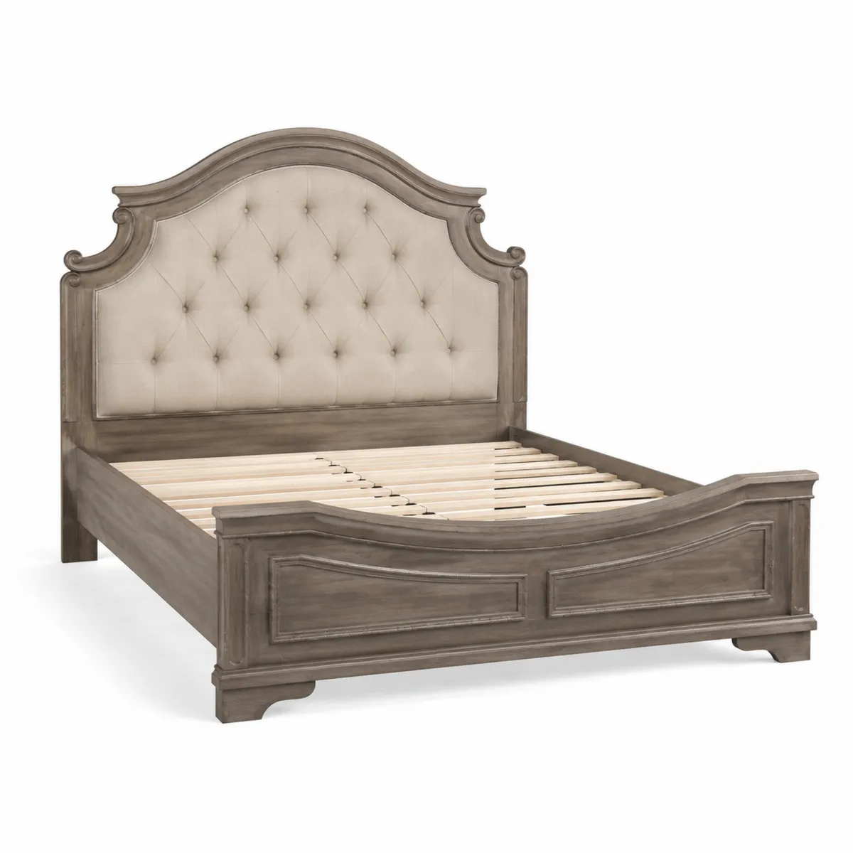 Holzbett mit Leinenkopfteil 200x180cm Beige/Braun