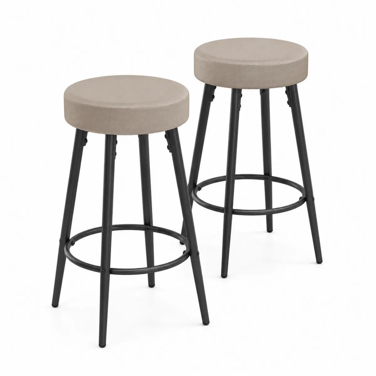 2er Set Barhocker Stoff Beige Metall Schwarz
