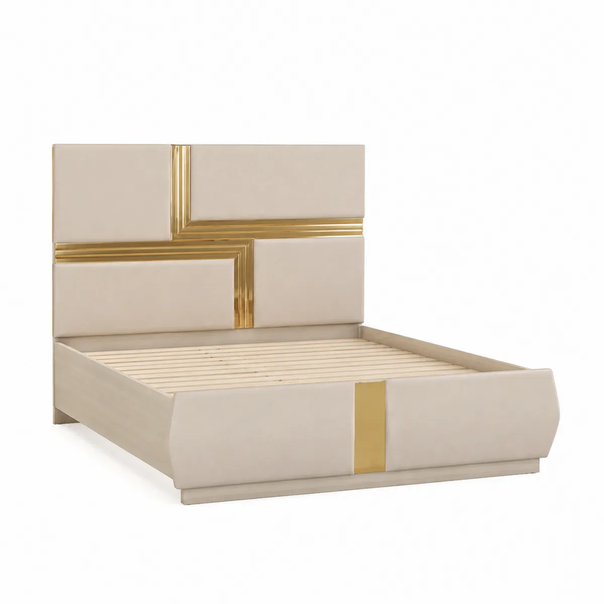 Bett 200x160 cm Beige PU-Leder mit Metallakzenten