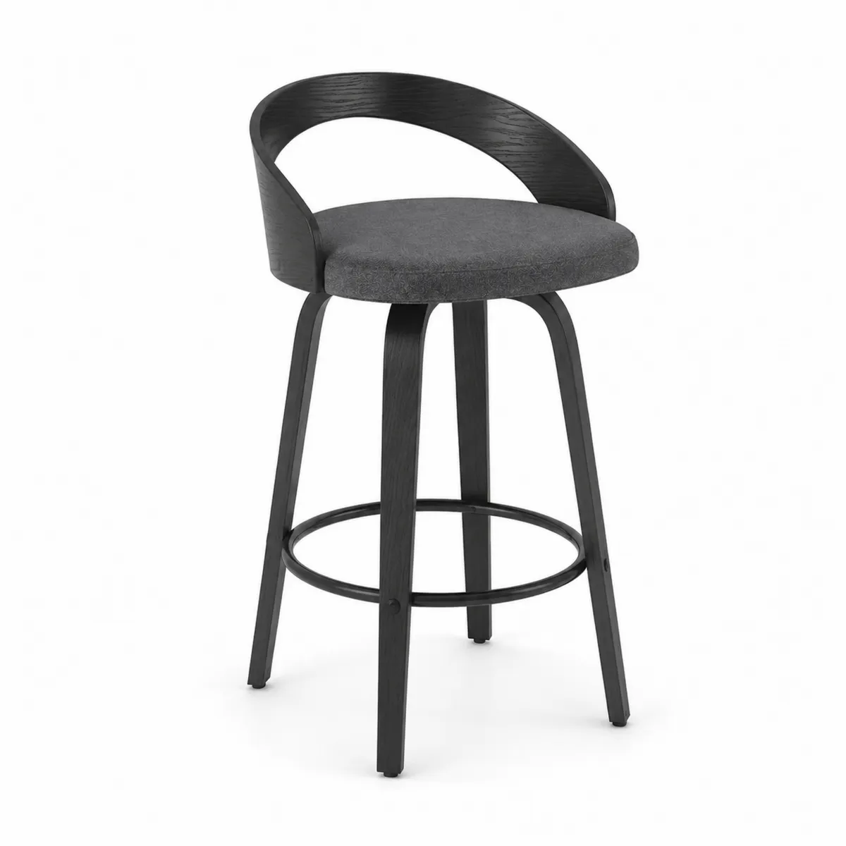 Barhocker mit Lehne Stoff Grau Holz