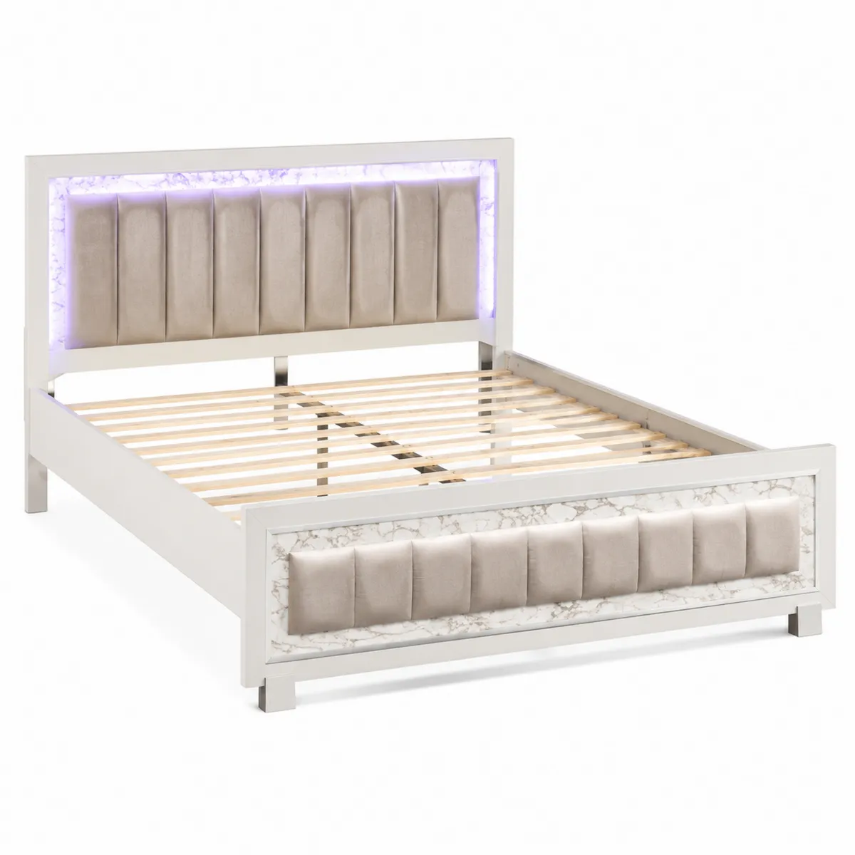 Bettgestell mit Samtpolsterung und LED-Beleuchtung 200x160 cm Beige