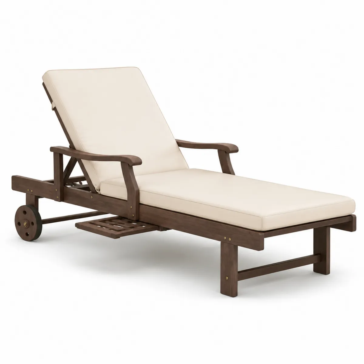 Sonnenliege Akazienholz mit Polyesterkissen Beige Verstellbar
