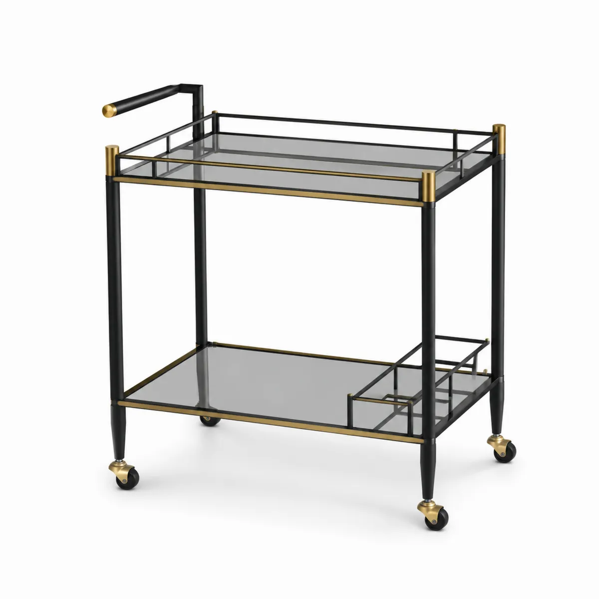 Metall Servierwagen mit Glasböden Schwarz/Gold