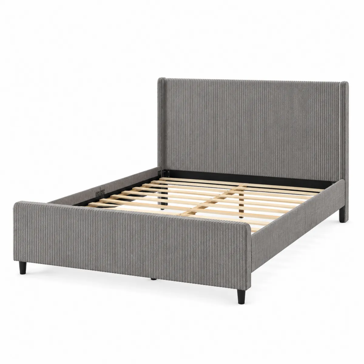 Graues Polsterbett aus Holz und Polyester 200x160 cm