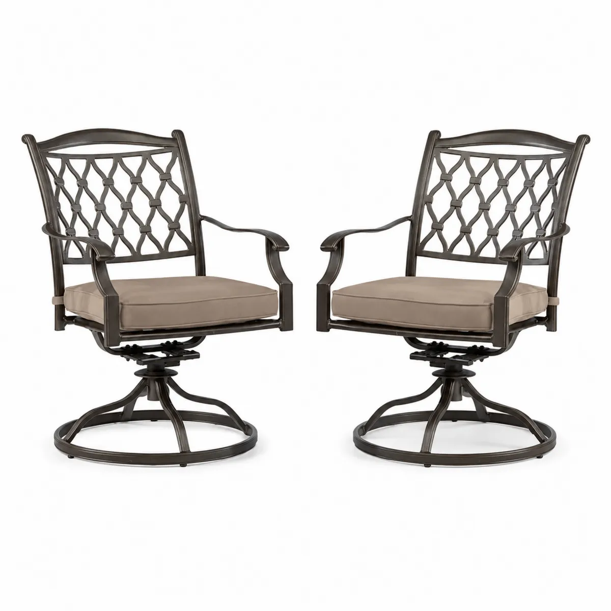 2er Set Aluminium-Gartenstühle mit Drehfunktion und Kissen, Dunkelgrau