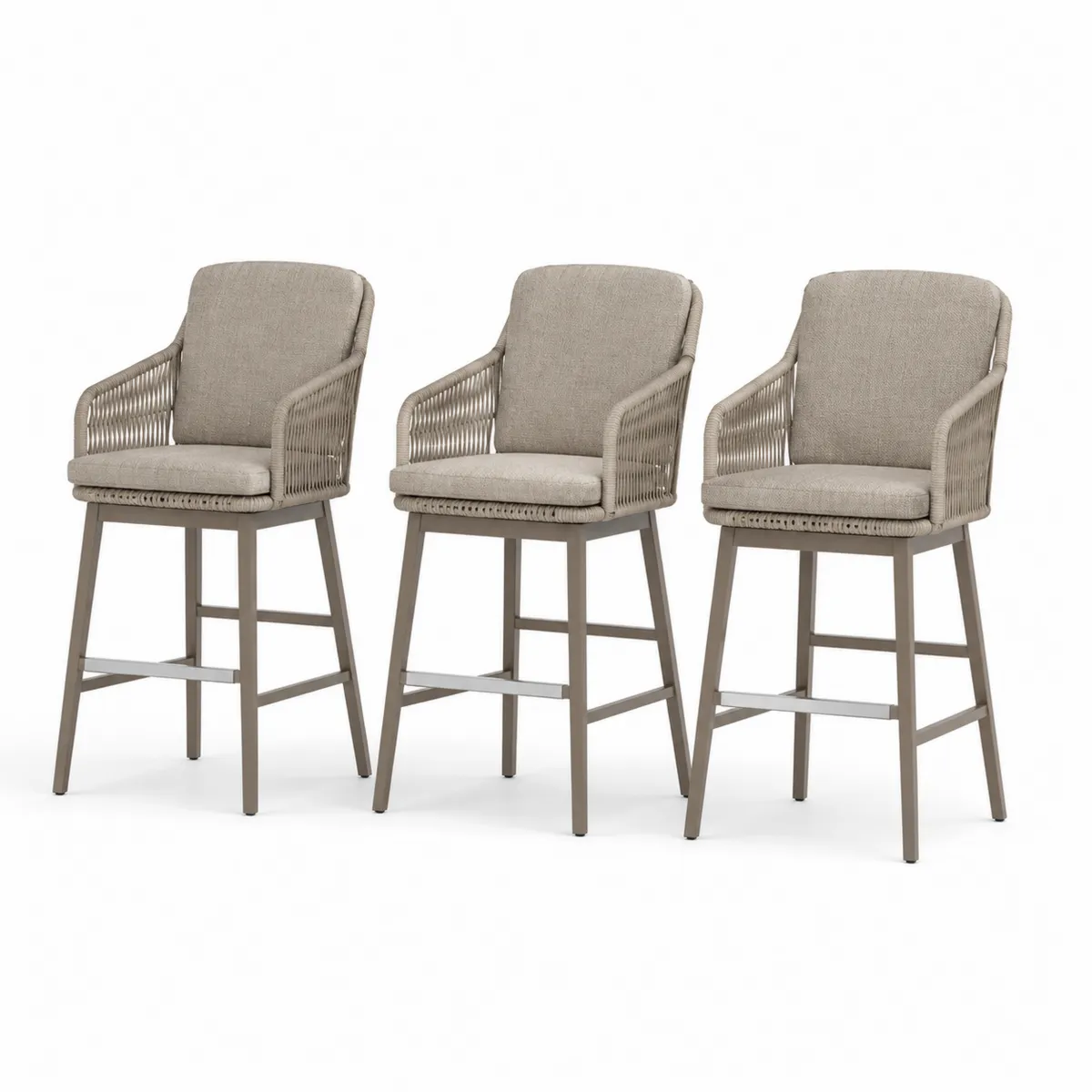 Barhocker Set aus Aluminium und Polyesterrattan, Beige