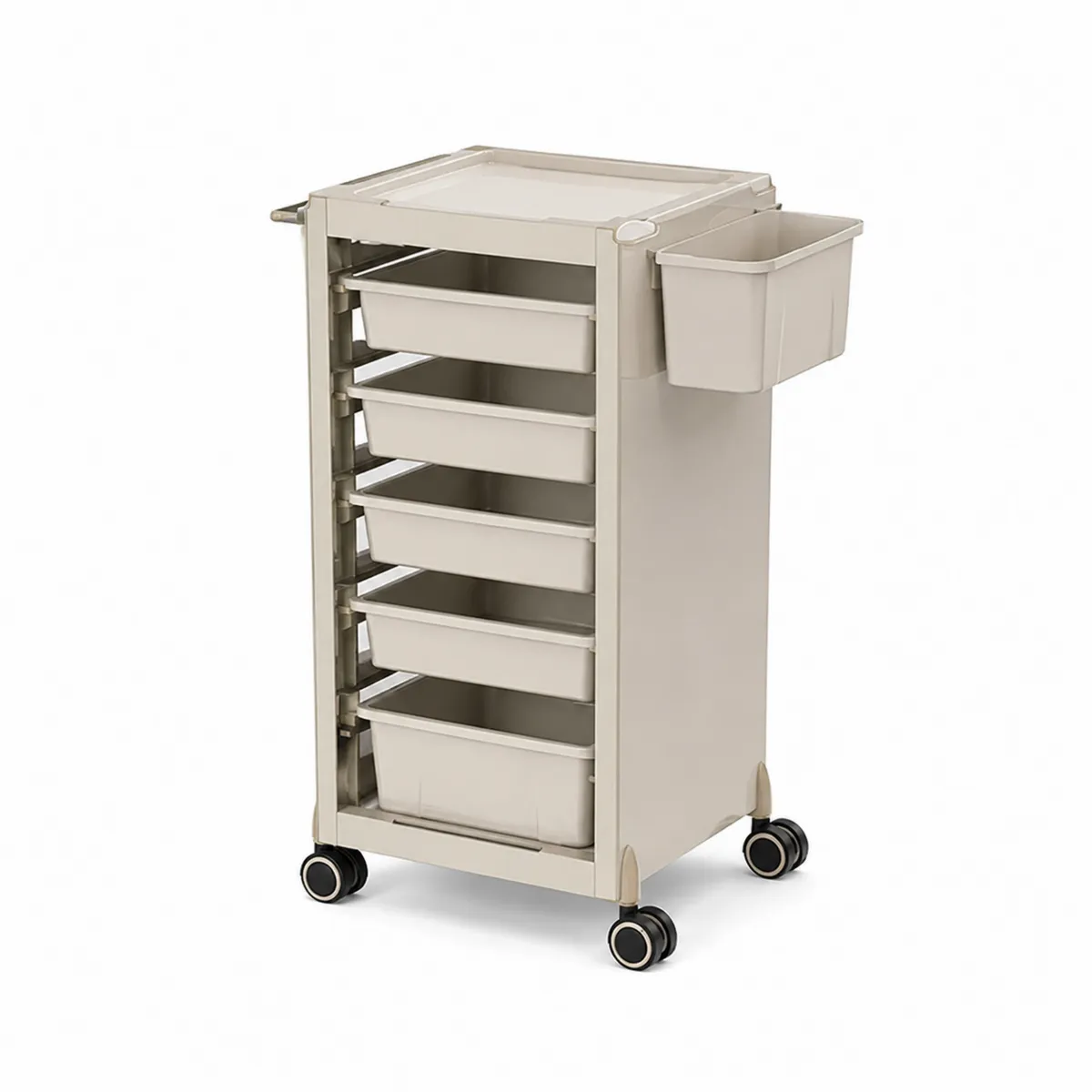 Kunststoff-Servierwagen mit 6 Schubladen und Rollen Beige