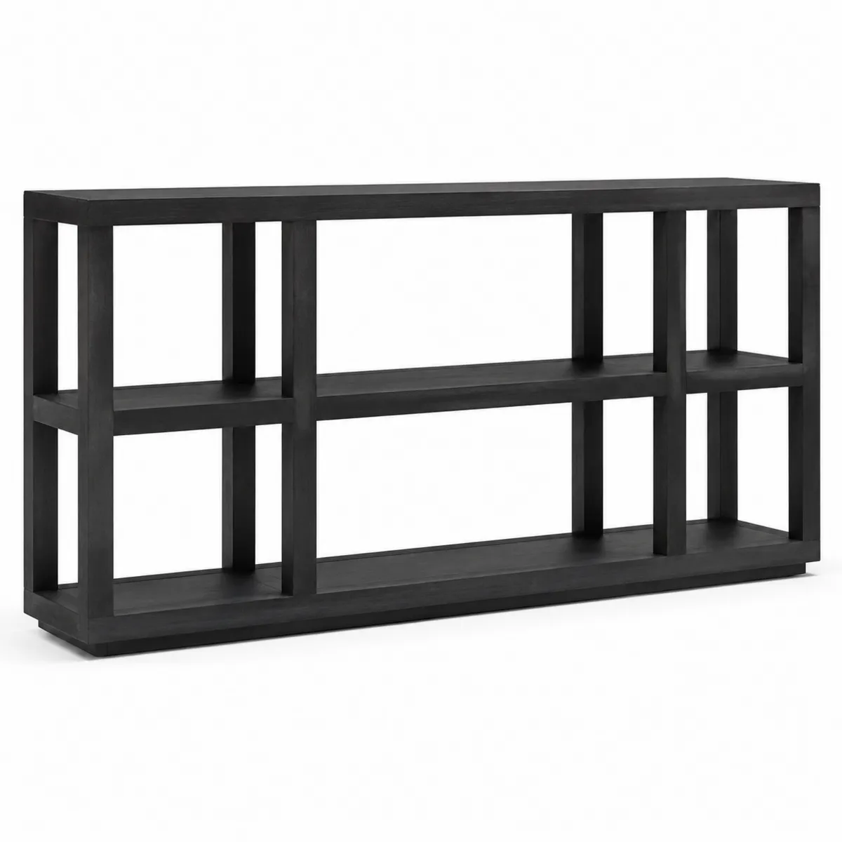 Schwarzes Holzregal mit drei Ebenen