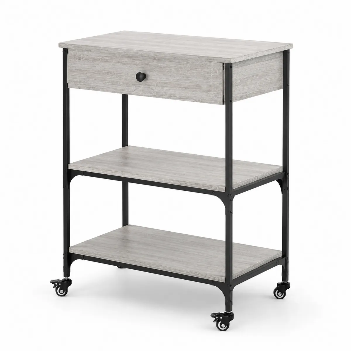 Servierwagen aus Spanplatte und Metall, Grau, 85 cm hoch