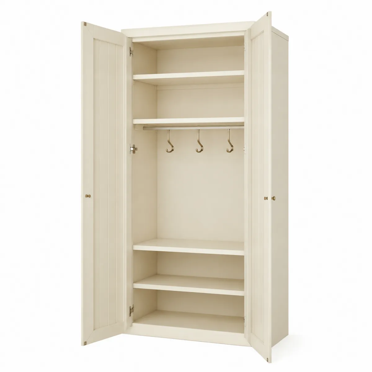 Kleiderschrank Holz 2-türig Beige 180x80x50cm mit Kleiderstange und Regalen