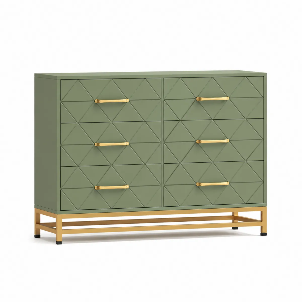 Kommode mit 6 Schubladen Olivgrün Holz Metallrahmen
