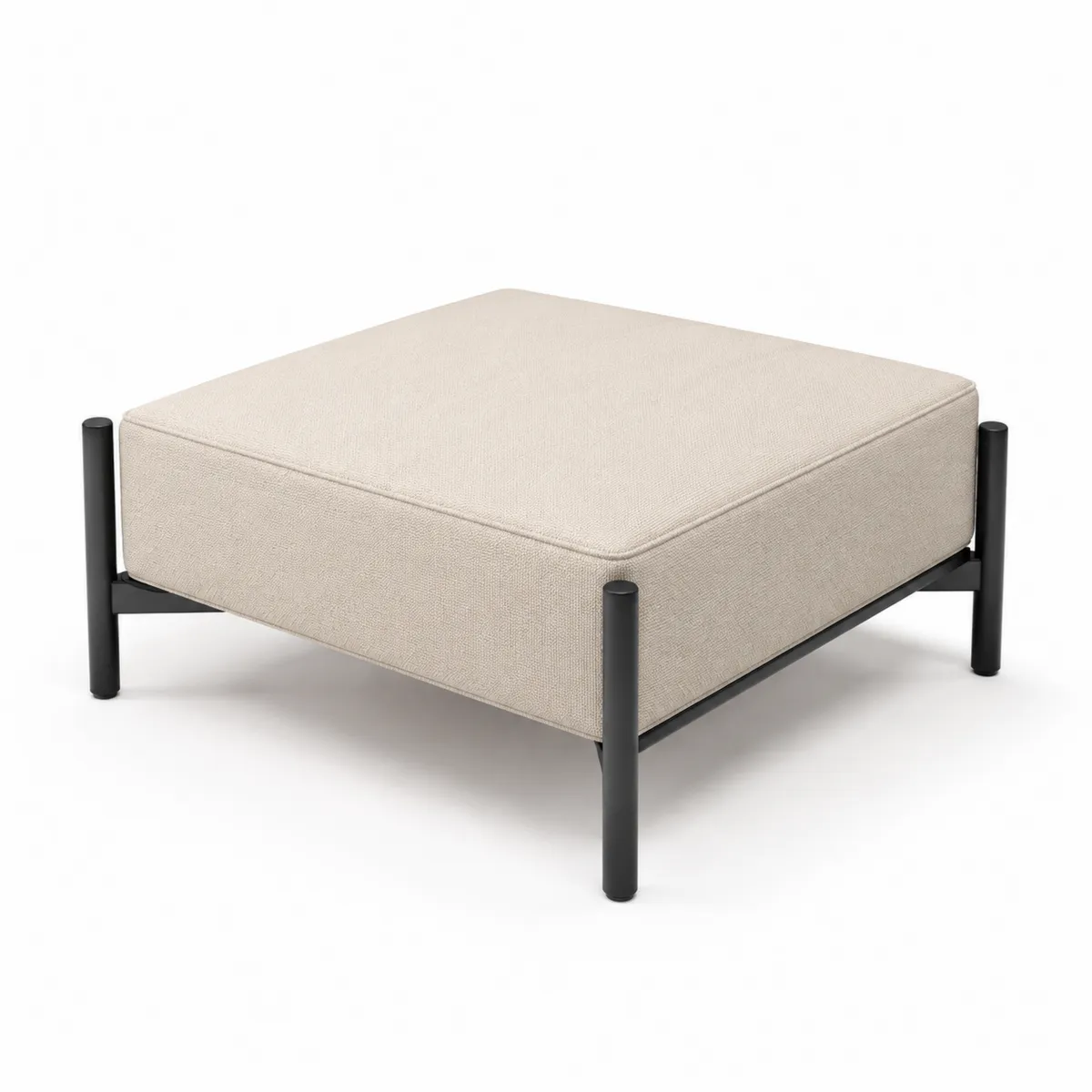 Polyester Hocker mit Metallgestell in Beige 80x80x40 cm