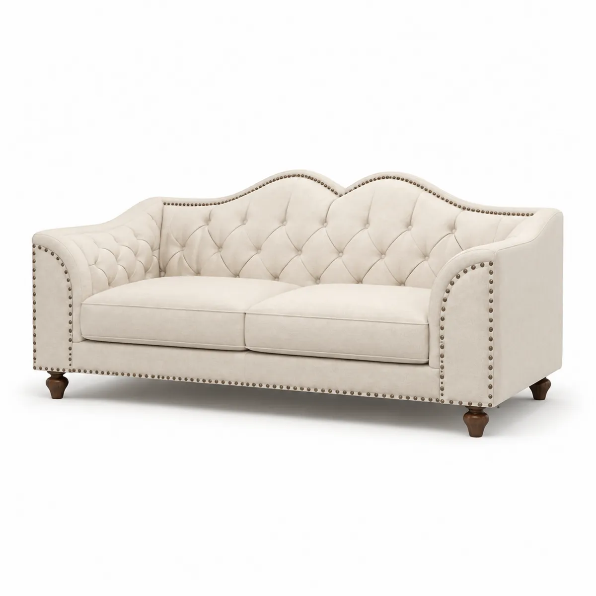 Sofa aus Polyesterstoff Beige mit Holzbeinen