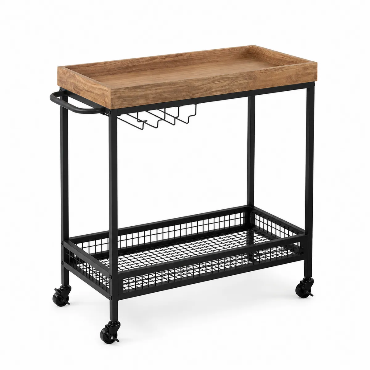 Barwagen aus Holz und Metall mit Rollen, 90x40x80 cm