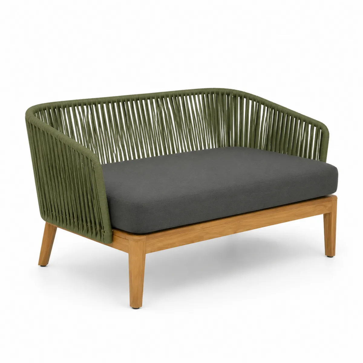 Teakholz Gartensofa mit Polyethylen Geflecht und Stoffkissen