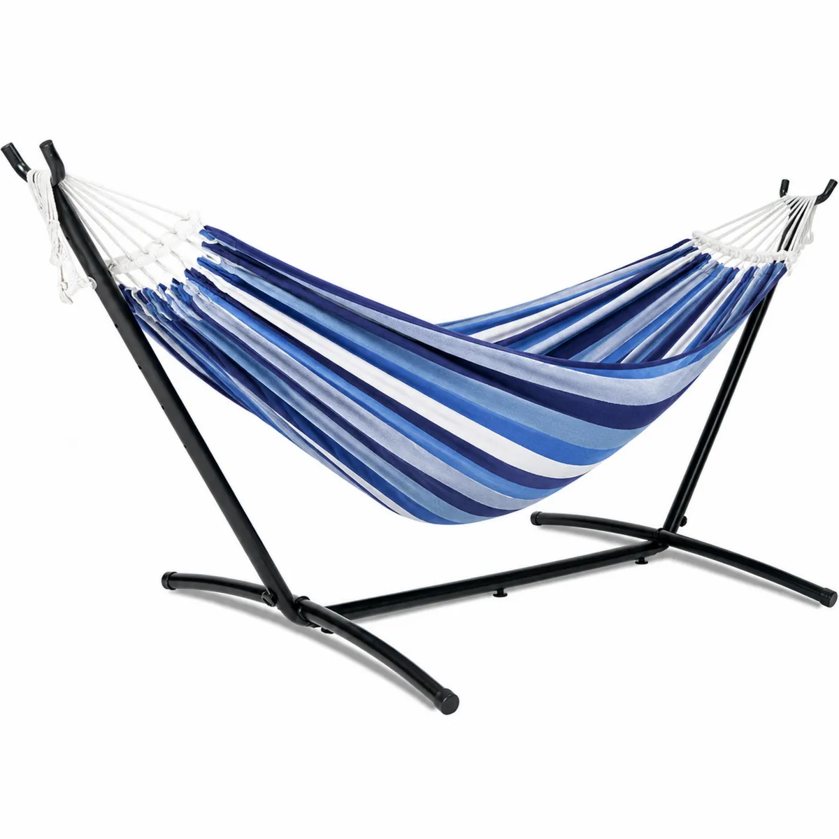 Hängematte mit Stahlgestell Blau Weiß 200x150 cm