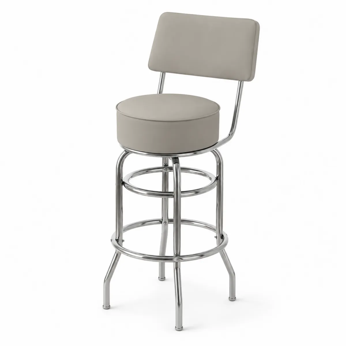 Barhocker mit Rückenlehne aus Chrom und Kunstleder Beige
