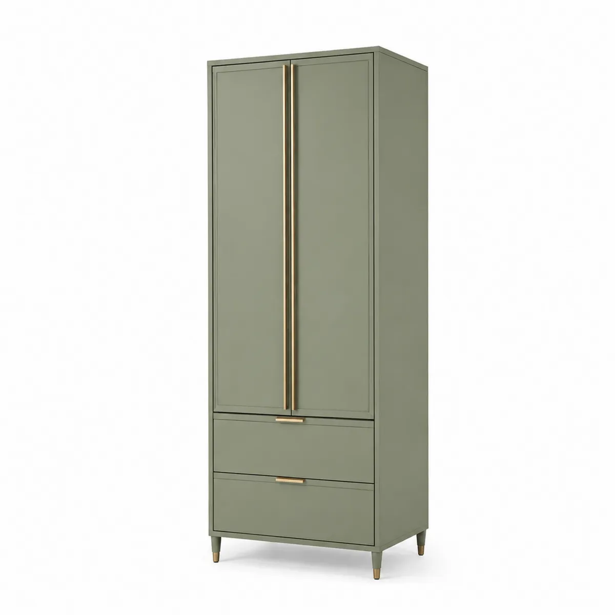 Kleiderschrank mit 2 Türen und 2 Schubladen, Metallgriffe, Grün