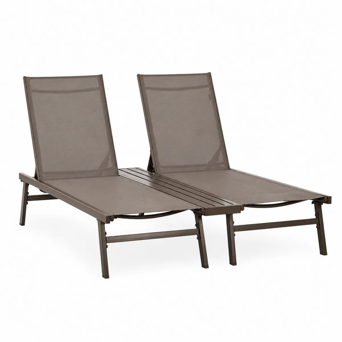 2er-Set Aluminium-Liegestuhl Gartenliege verstellbar 195x60 cm Braun Textilene