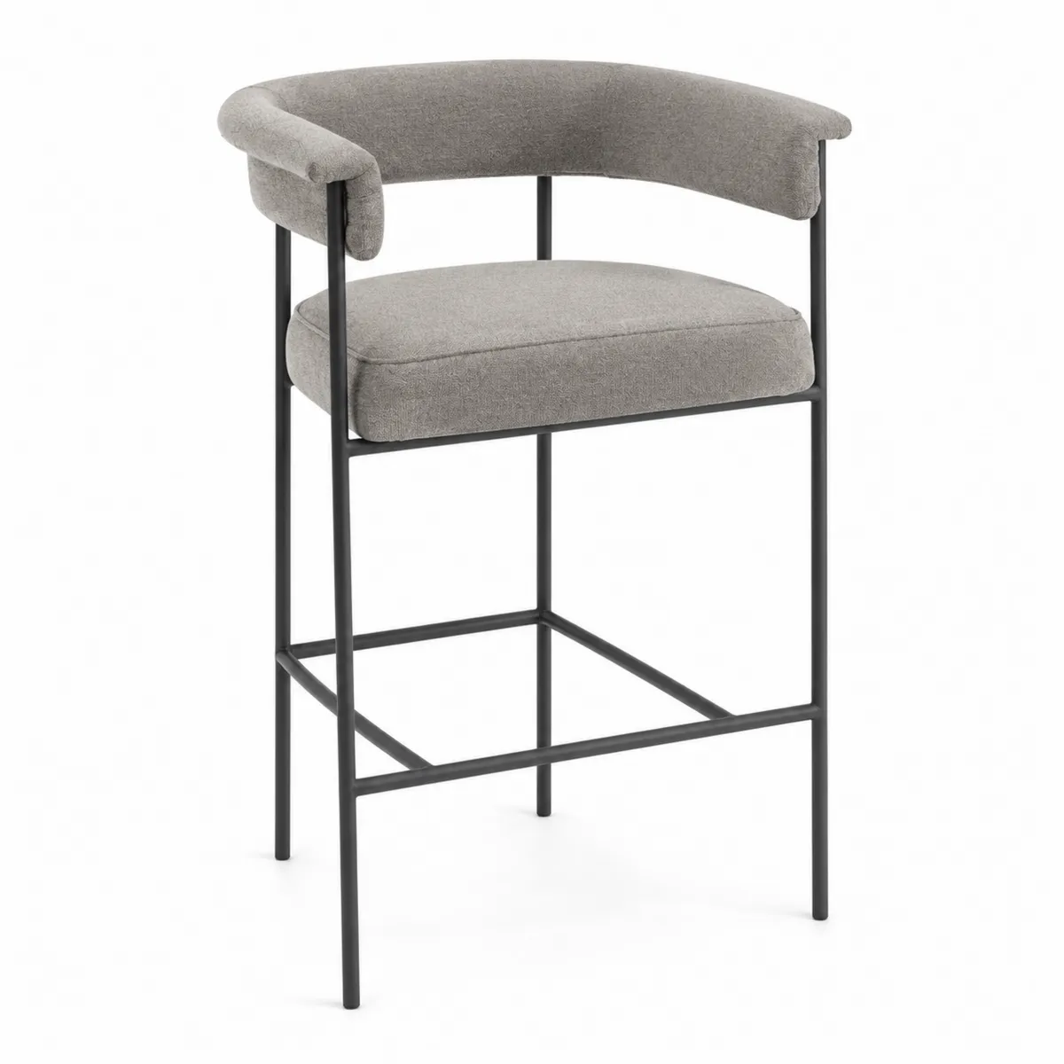 Barhocker mit Rückenlehne Stoff Grau Metallgestell