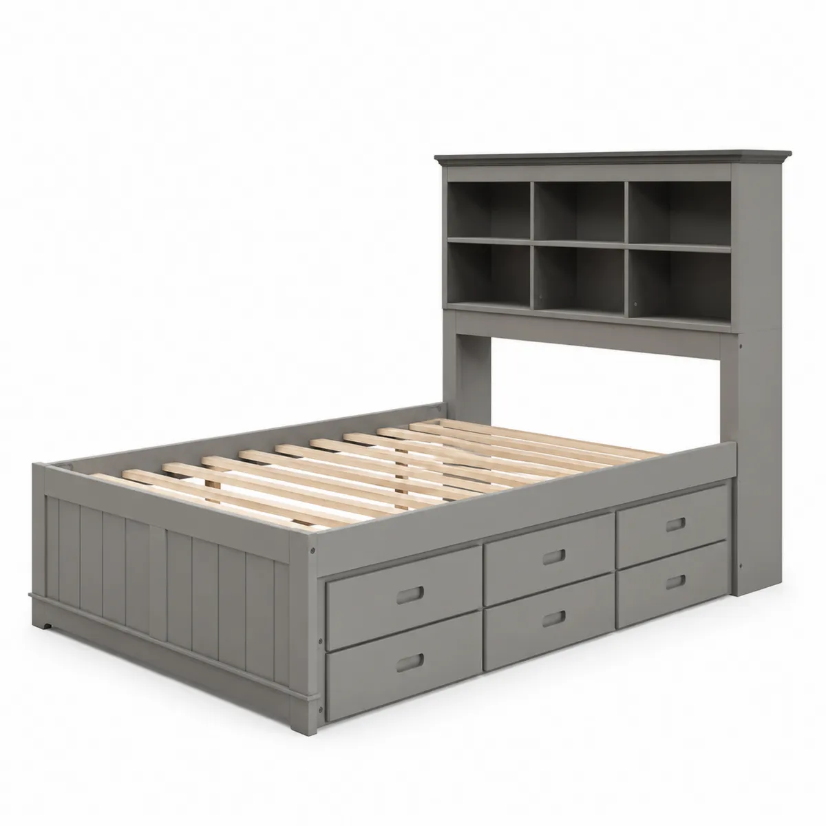 Bett mit Stauraum, Regal und Schubladen 140x200cm Holz Grau