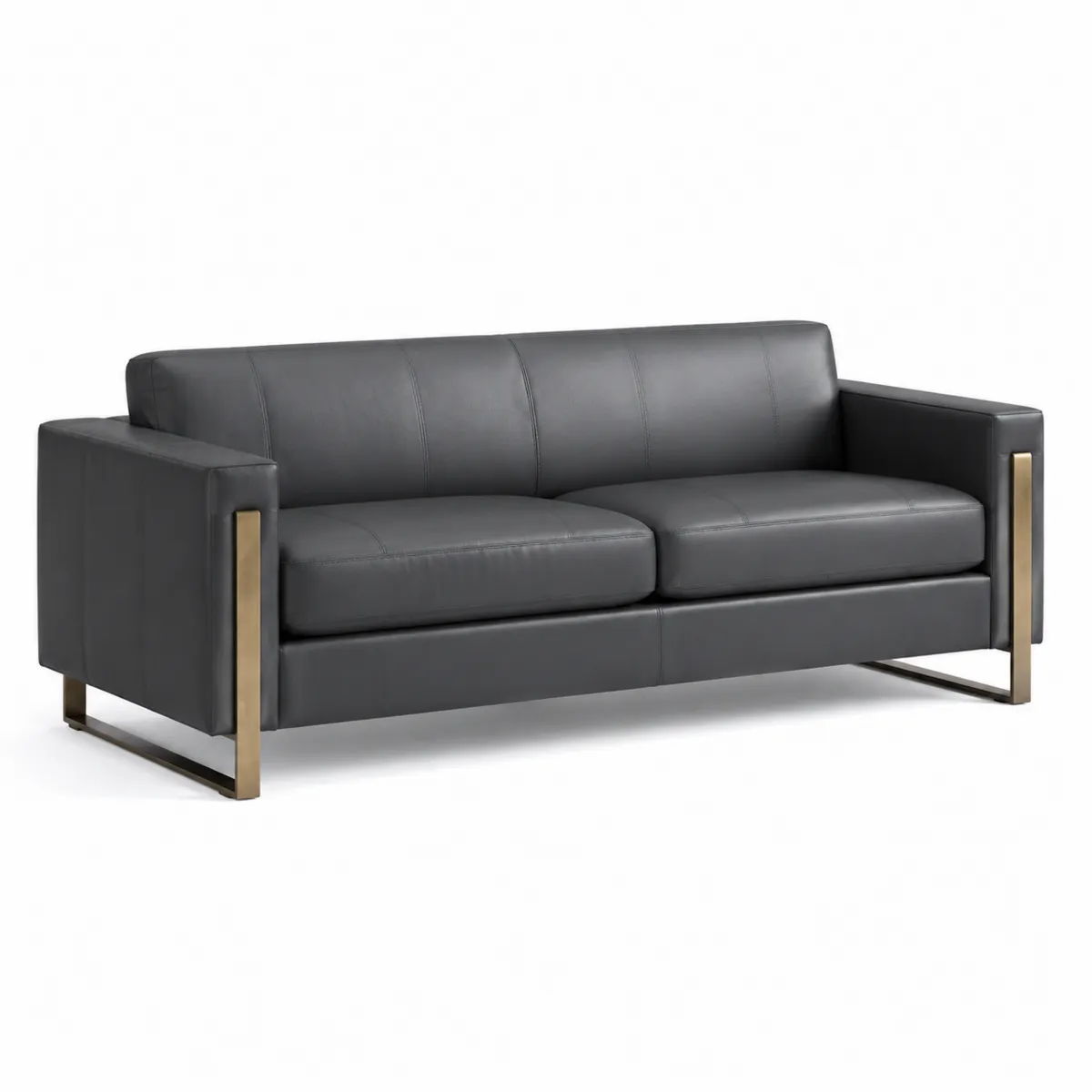 3-Sitzer Ledersofa Dunkelgrau mit Metallrahmen