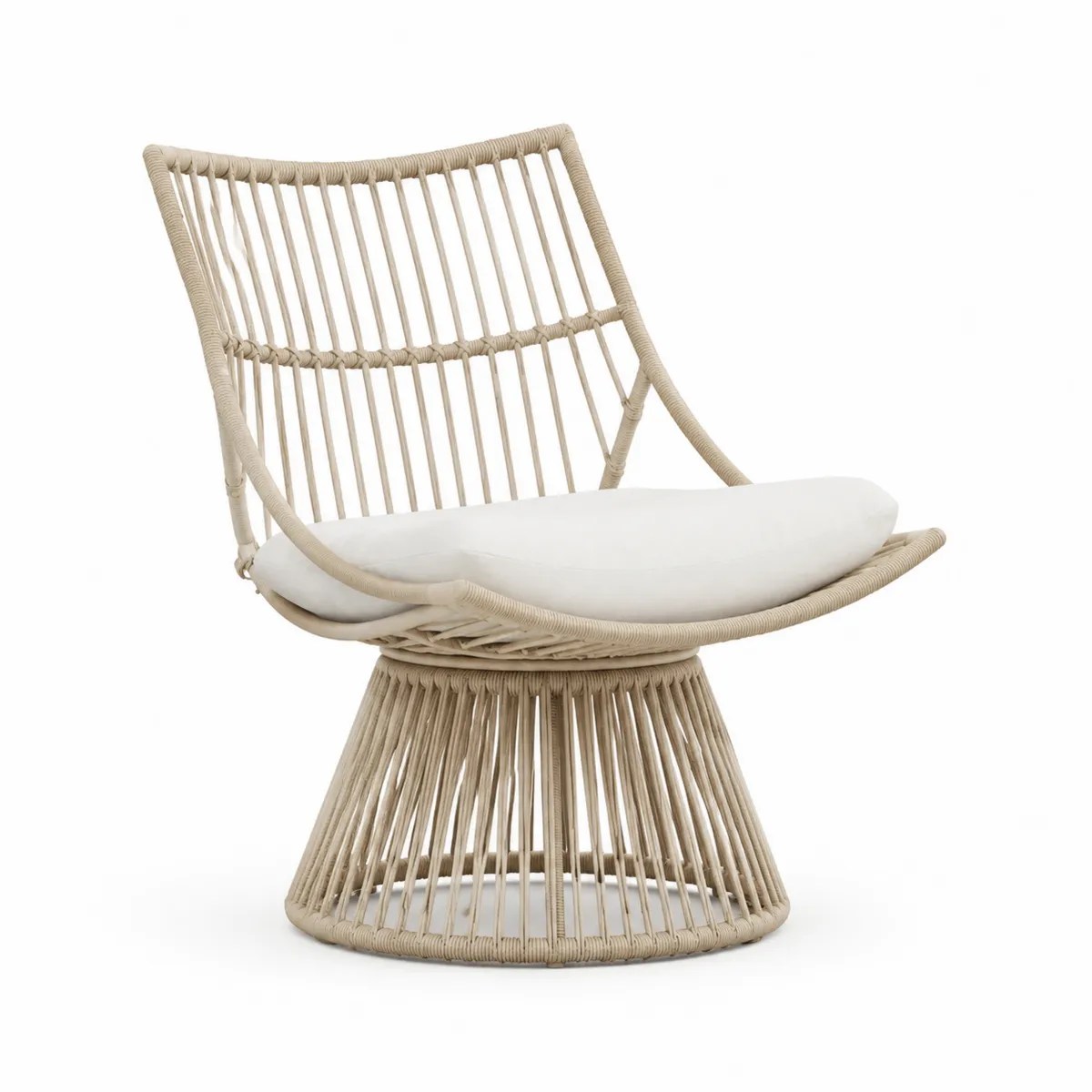 Rattanstuhl mit Polyesterkissen Beige