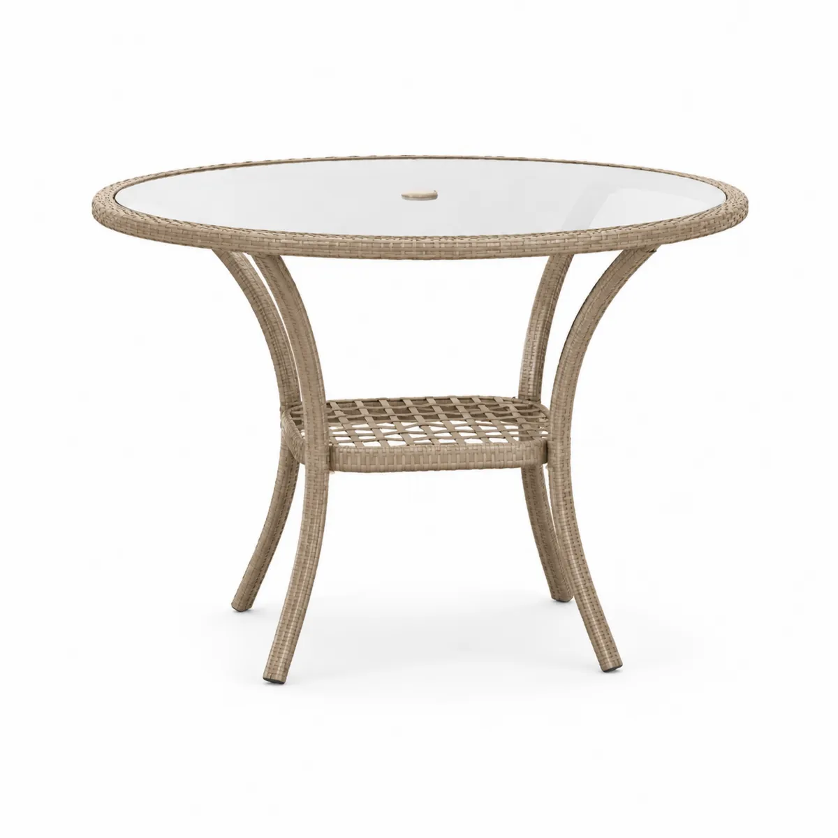Runder Rattan-Gartentisch mit gehärteter Glasplatte 110 cm
