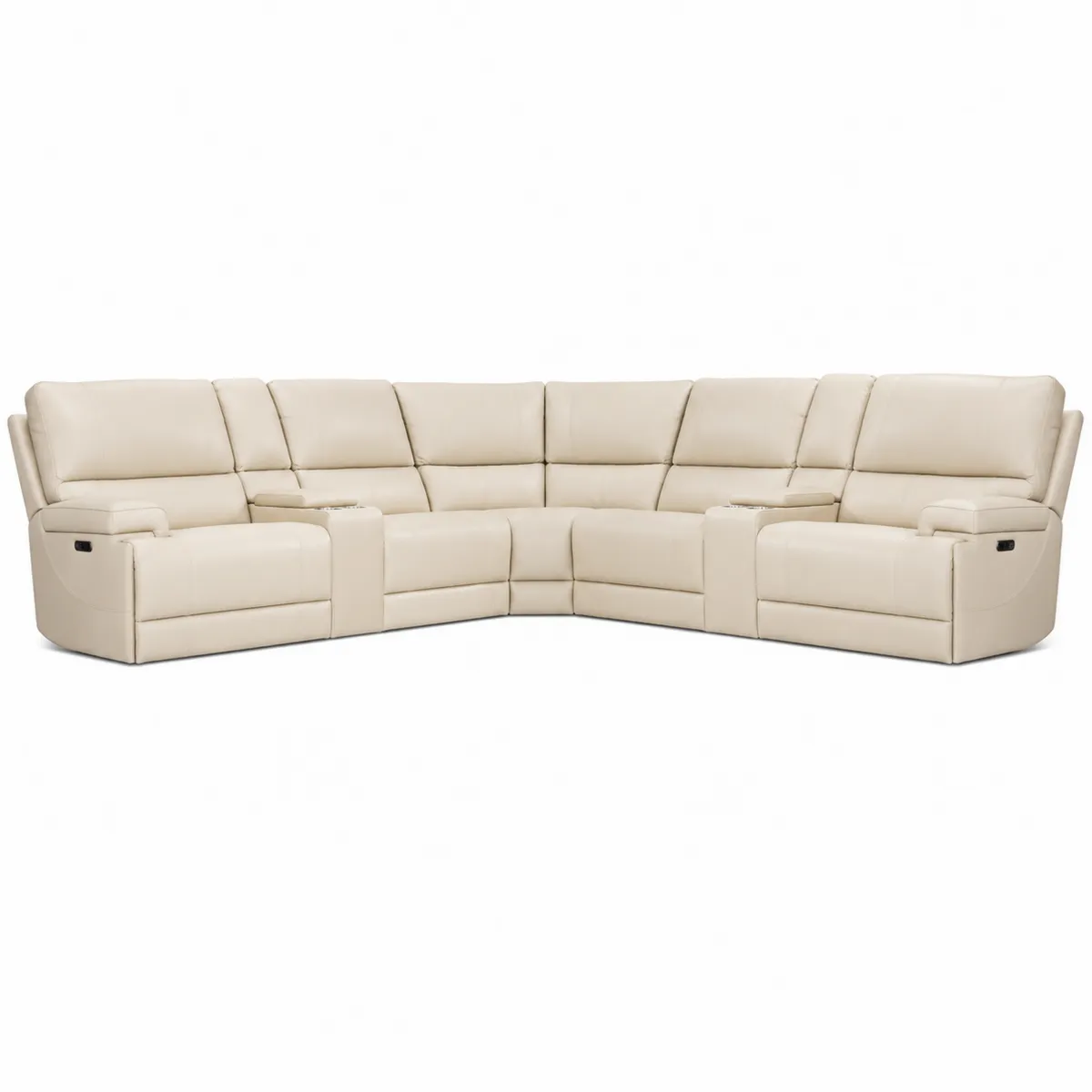 Ecksofa mit Liegefunktion Echtleder Creme 6-Sitzer