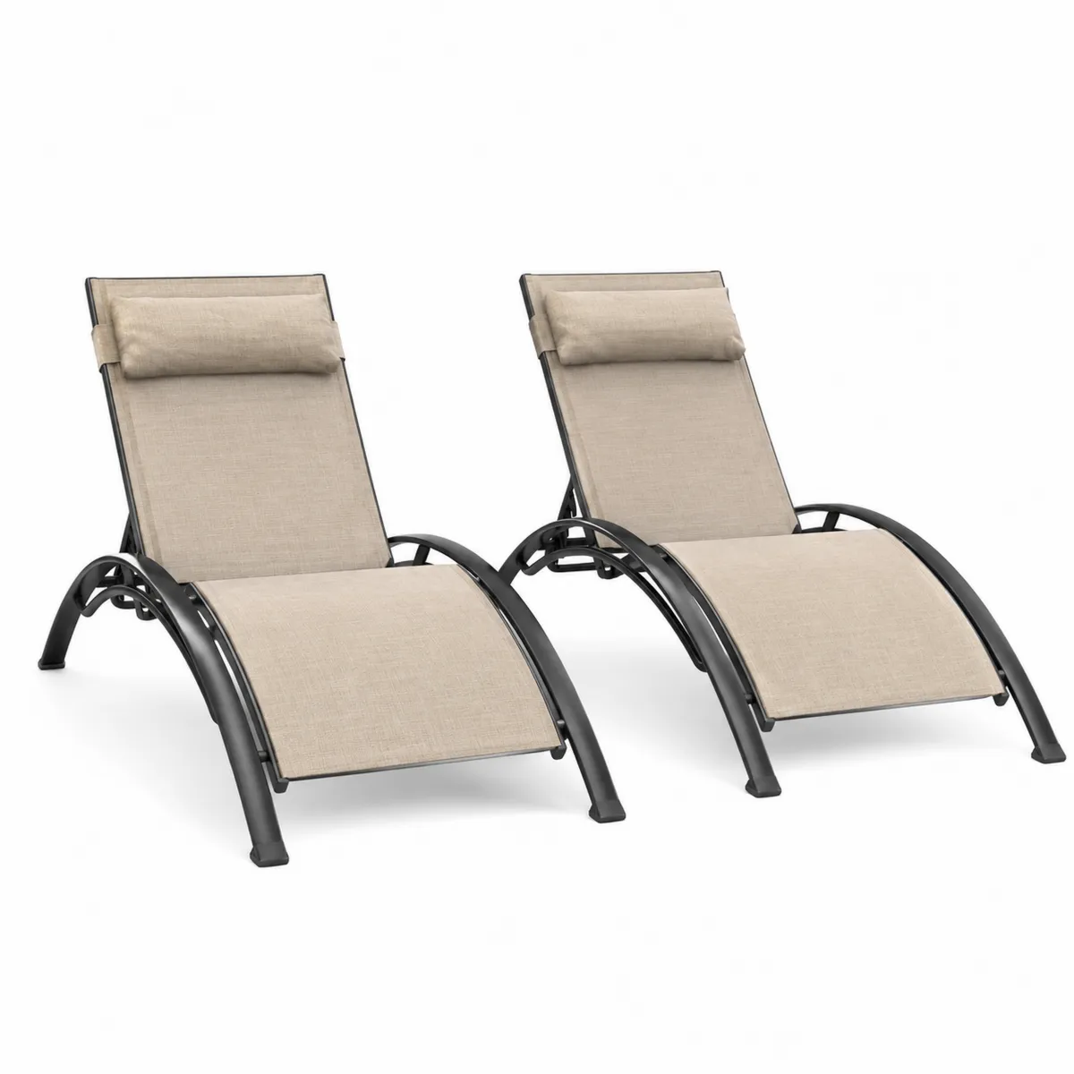Set aus 2 Liegestühlen mit Aluminiumrahmen und Polyesterbezug in Beige