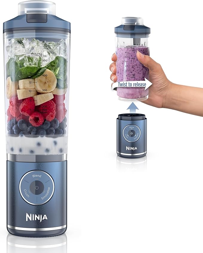 Ninja Blast Max, Portable Blender + Twist & Go, Personal Smoothie, Blend, Ice Crush, 3 Programs, Cordless, 22oz removable Vessel, Dishwasher Safe, Leakproof, Sea Glass, BC251MT