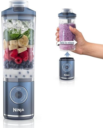 Ninja Blast Max, Portable Blender + Twist & Go, Personal Smoothie, Blend, Ice Crush, 3 Programs, Cordless, 22oz removable Vessel, Dishwasher Safe, Leakproof, Sea Glass, BC251MT