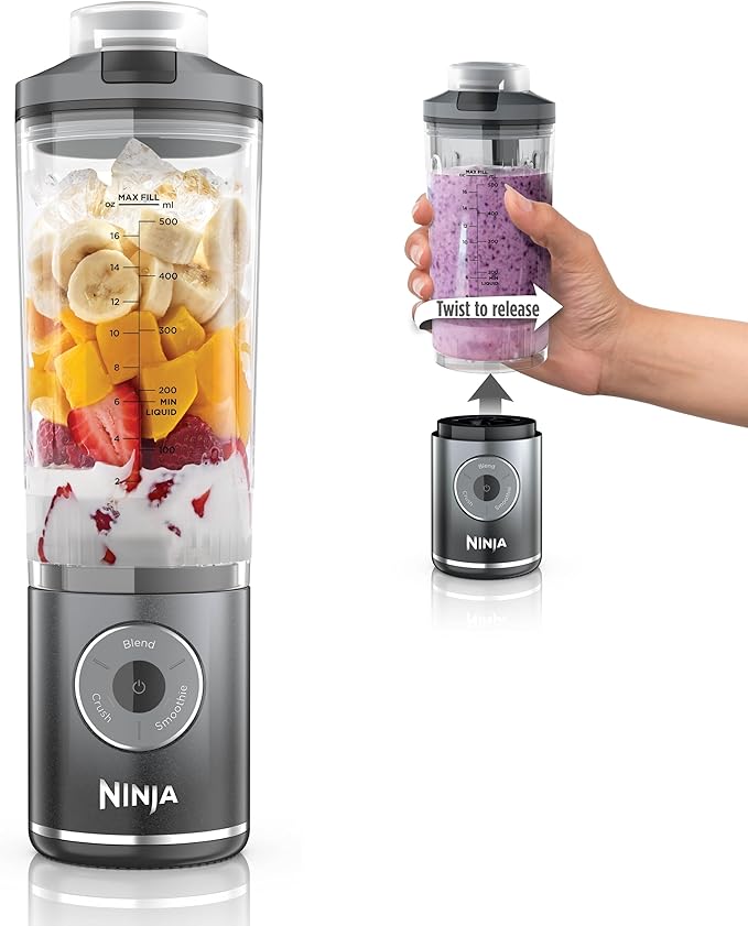 Ninja Blast Max, Portable Blender + Twist & Go, Personal Smoothie, Blend, Ice Crush, 3 Programs, Cordless, 22oz removable Vessel, Dishwasher Safe, Leakproof, Sea Glass, BC251MT