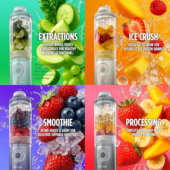 Ninja Blast Max, Portable Blender + Twist & Go, Personal Smoothie, Blend, Ice Crush, 3 Programs, Cordless, 22oz removable Vessel, Dishwasher Safe, Leakproof, Sea Glass, BC251MT