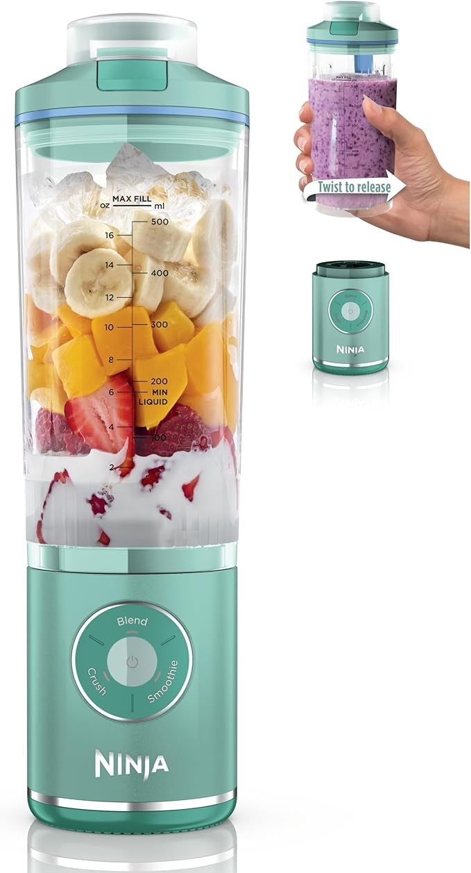Ninja Blast Max, Portable Blender + Twist & Go, Personal Smoothie, Blend, Ice Crush, 3 Programs, Cordless, 22oz removable Vessel, Dishwasher Safe, Leakproof, Sea Glass, BC251MT