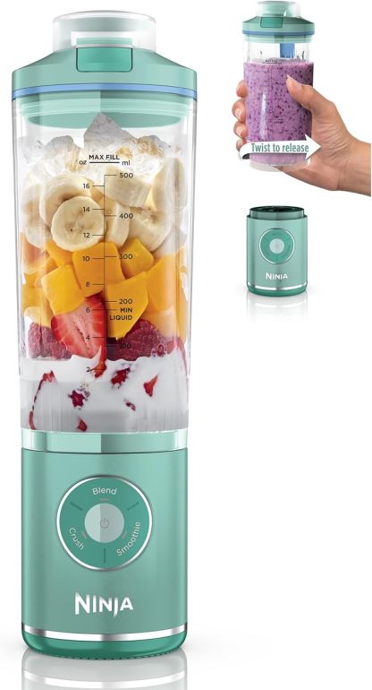 Ninja Blast Max, Portable Blender + Twist & Go, Personal Smoothie, Blend, Ice Crush, 3 Programs, Cordless, 22oz removable Vessel, Dishwasher Safe, Leakproof, Sea Glass, BC251MT