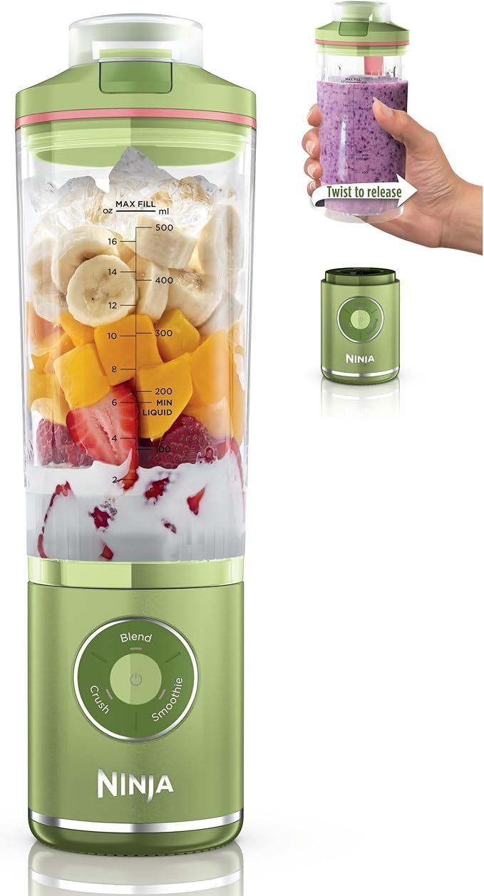 Ninja Blast Max, Portable Blender + Twist & Go, Personal Smoothie, Blend, Ice Crush, 3 Programs, Cordless, 22oz removable Vessel, Dishwasher Safe, Leakproof, Sea Glass, BC251MT