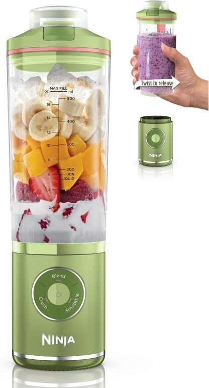 Ninja Blast Max, Portable Blender + Twist & Go, Personal Smoothie, Blend, Ice Crush, 3 Programs, Cordless, 22oz removable Vessel, Dishwasher Safe, Leakproof, Sea Glass, BC251MT