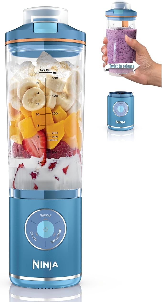 Ninja Blast Max, Portable Blender + Twist & Go, Personal Smoothie, Blend, Ice Crush, 3 Programs, Cordless, 22oz removable Vessel, Dishwasher Safe, Leakproof, Sea Glass, BC251MT