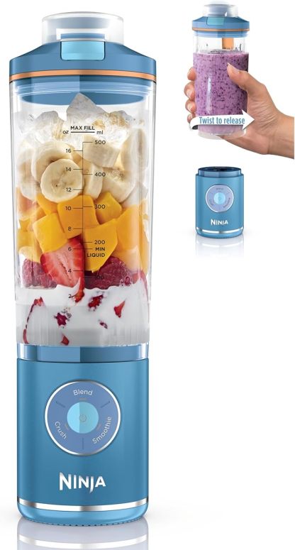 Ninja Blast Max, Portable Blender + Twist & Go, Personal Smoothie, Blend, Ice Crush, 3 Programs, Cordless, 22oz removable Vessel, Dishwasher Safe, Leakproof, Sea Glass, BC251MT