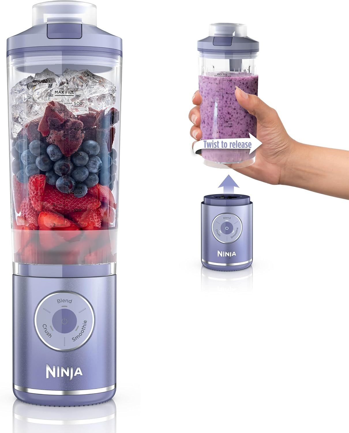 Ninja Blast Max, Portable Blender + Twist & Go, Personal Smoothie, Blend, Ice Crush, 3 Programs, Cordless, 22oz removable Vessel, Dishwasher Safe, Leakproof, Sea Glass, BC251MT